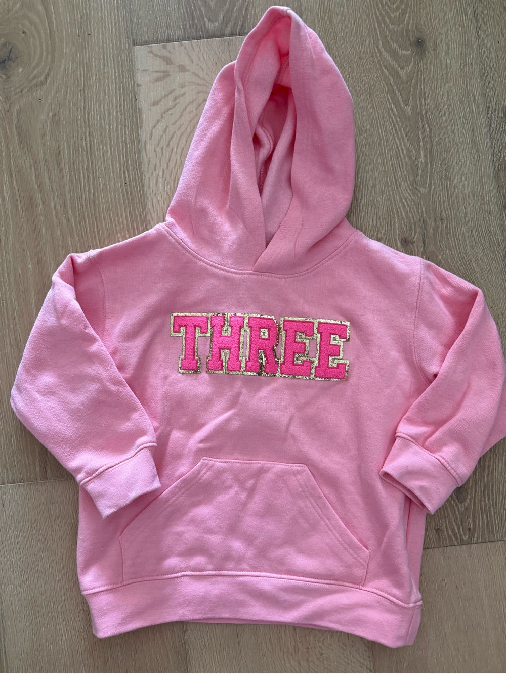 ‘Three' pink Hoodie Pullover sweatshirt